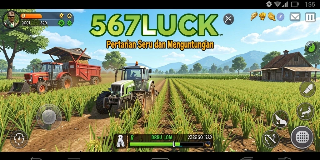 Screenshot gameplay 567LUCK yang menampilkan pertanian yang indah dan berwarna.