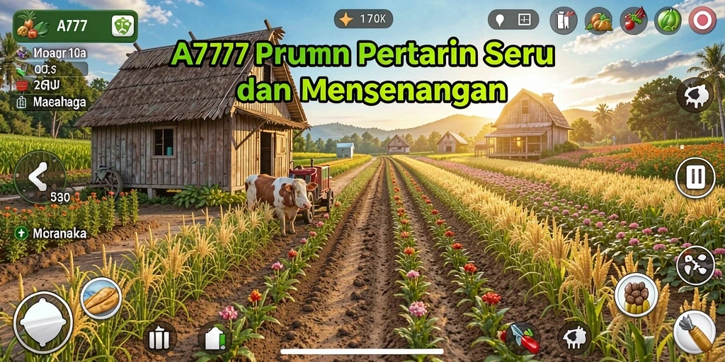 Screenshot A7777 menampilkan aktivitas bertani yang seru dan interaktif.