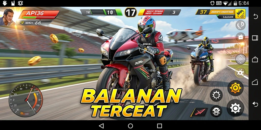 Gameplay balapan motor yang seru dan menegangkan.
