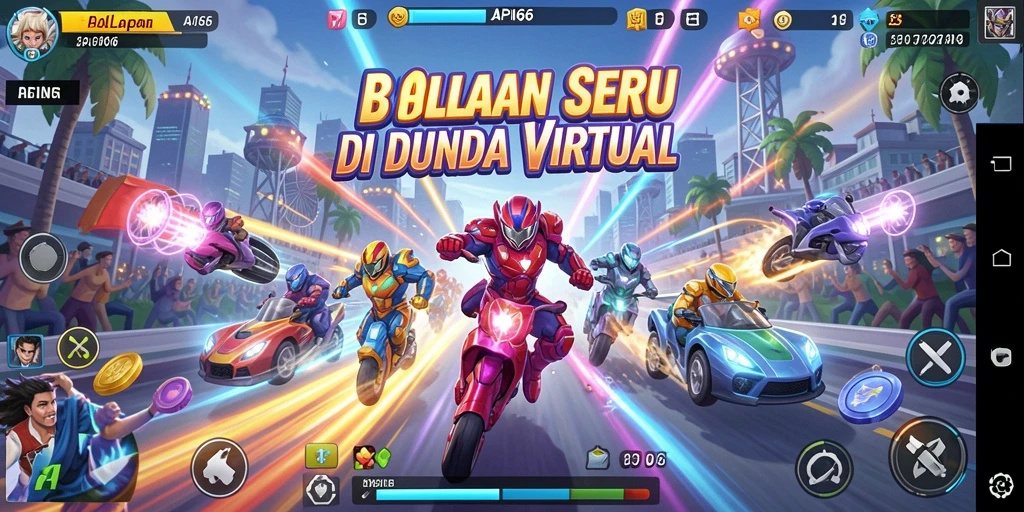Gameplay balapan seru dalam API66 yang menampilkan berbagai kendaraan.