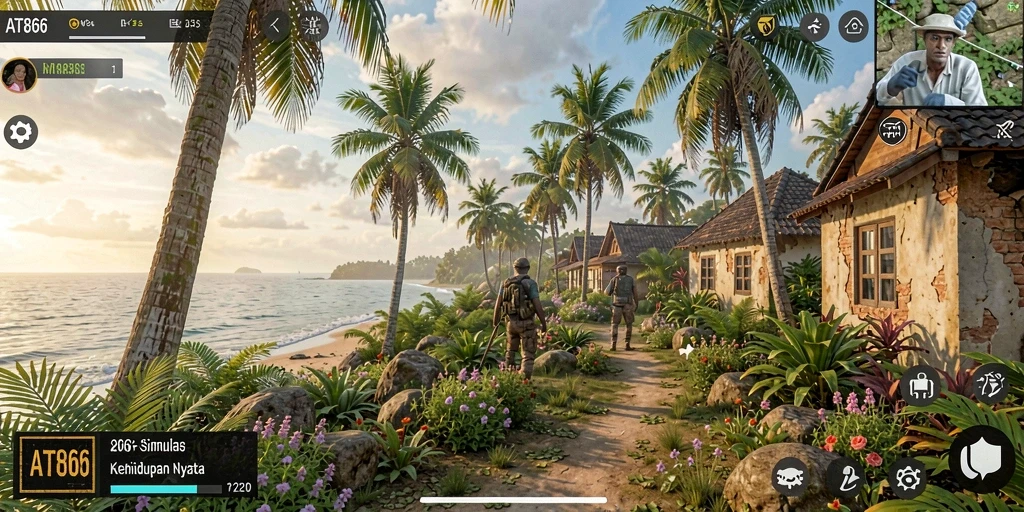 Tangkapan layar dari gameplay AT866 yang menggambarkan interaksi karakter.
