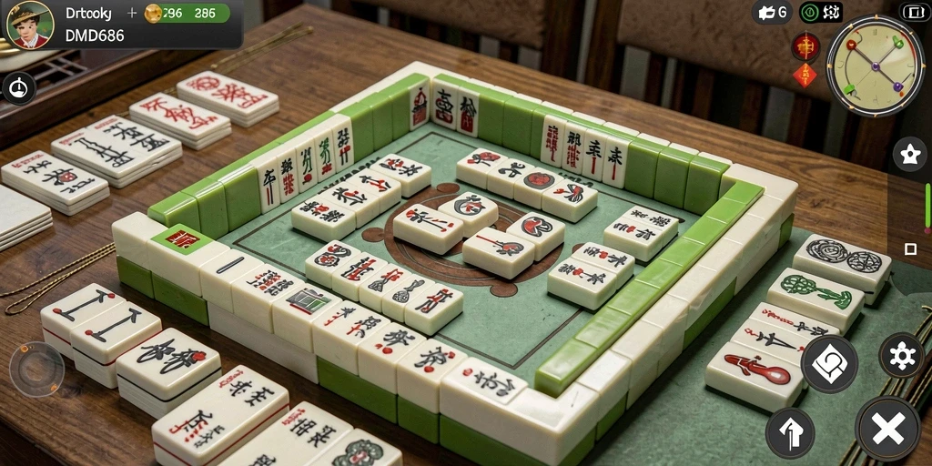 Screenshot gameplay DMD686 menampilkan grafis Mahjong yang menarik.