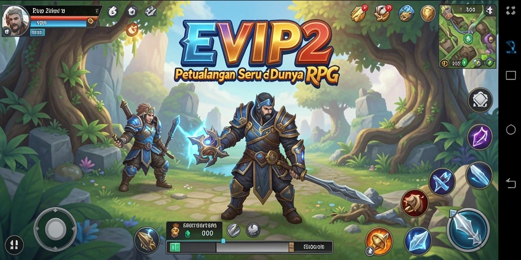 Tampilan layar permainan EVIP2 yang menampilkan aksi pertarungan mendebarkan.