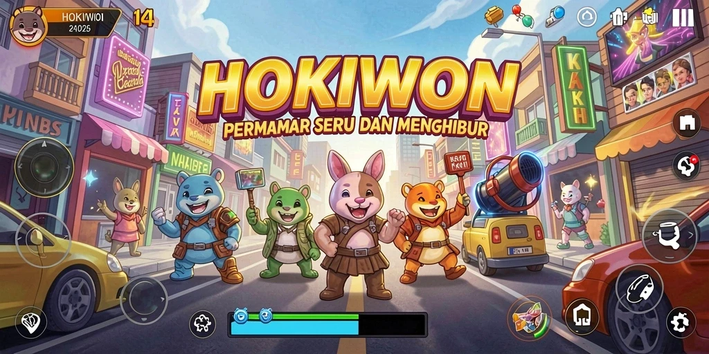 Tampilan gameplay seru HOKIWON dengan aksi cepat dan rintangan menarik.