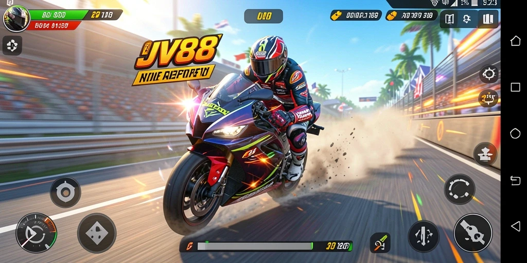 Tampilan gameplay balapan motor dalam JV88 yang mendebarkan.
