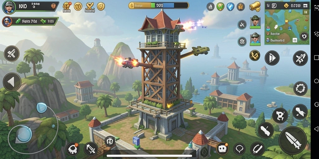 Screenshot menunjukkan aksi menara yang melawan musuh dalam permainan Tower Defense.