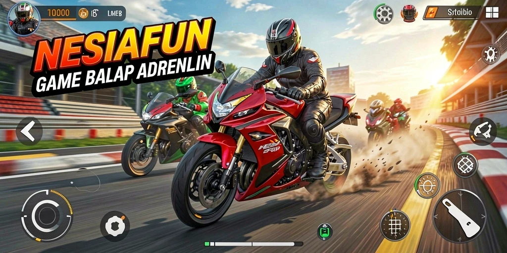 Screenshot NESIAFUN menampilkan aksi balapan motor yang mendebarkan.