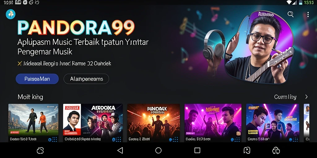 Screenshot PANDORA99 menampilkan antarmuka aplikasi musik yang menarik.