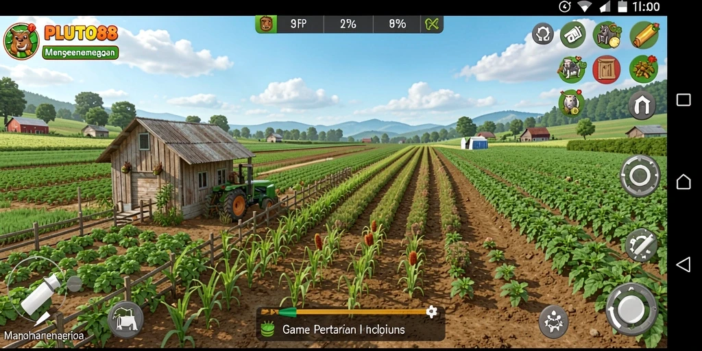 Tampilan gameplay menarik dalam PLUTO88 dengan aktivitas pertanian.