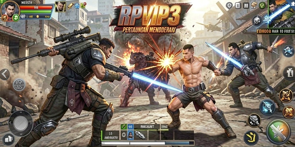 Tampilan gameplay RPVIP3 menampilkan aksi strategi yang intens.