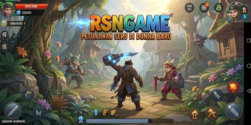 Screenshot utama RSNGAME menampilkan karakter utama dalam petualangan epik.