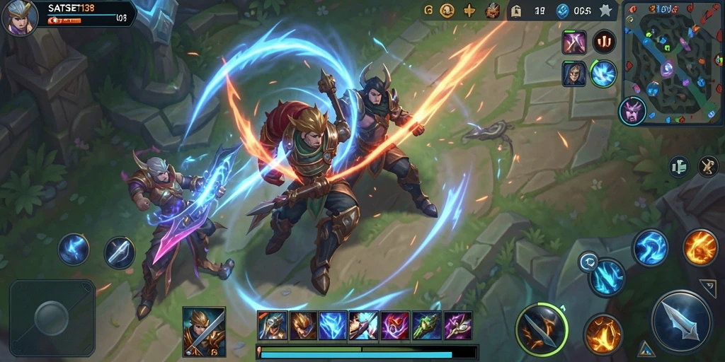 Screenshot SATSET138 menampilkan aksi seru dalam pertempuran MOBA.