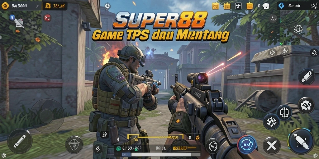 Screenshot gameplay SUPER88 menampilkan aksi tembak-menembak yang mendebarkan.