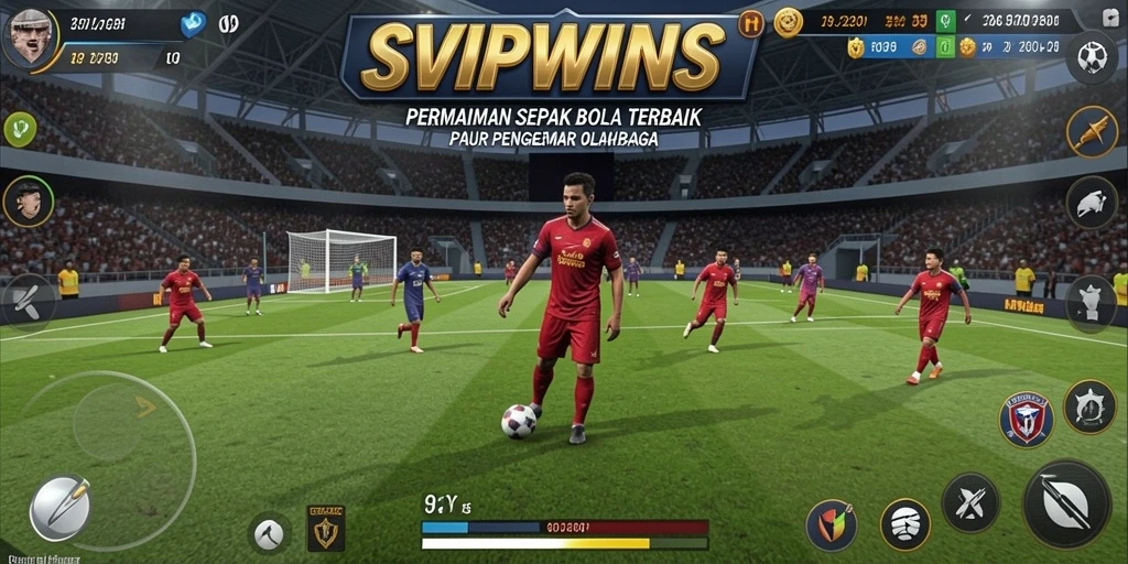 Gameplay SVIPWINS yang penuh aksi dan seru di lapangan sepak bola.