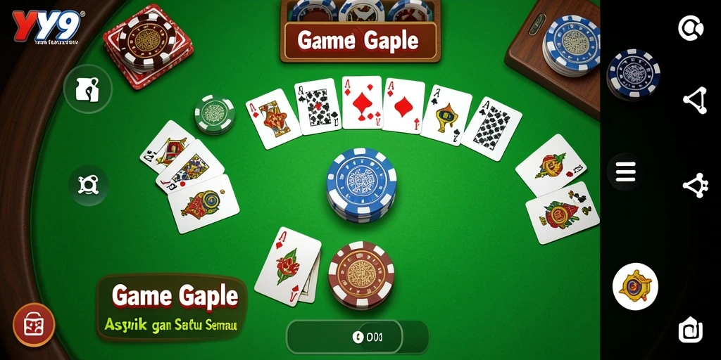 Screenshot utama Y89 menampilkan permainan Gaple yang seru dan interaktif.