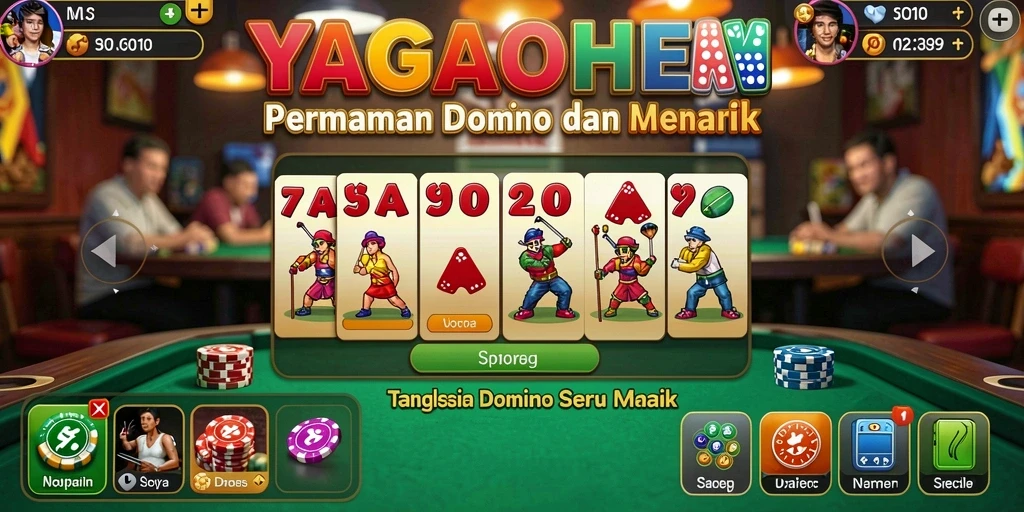 Screenshot gameplay YAGAOHEN menampilkan pertandingan domino yang mendebarkan.