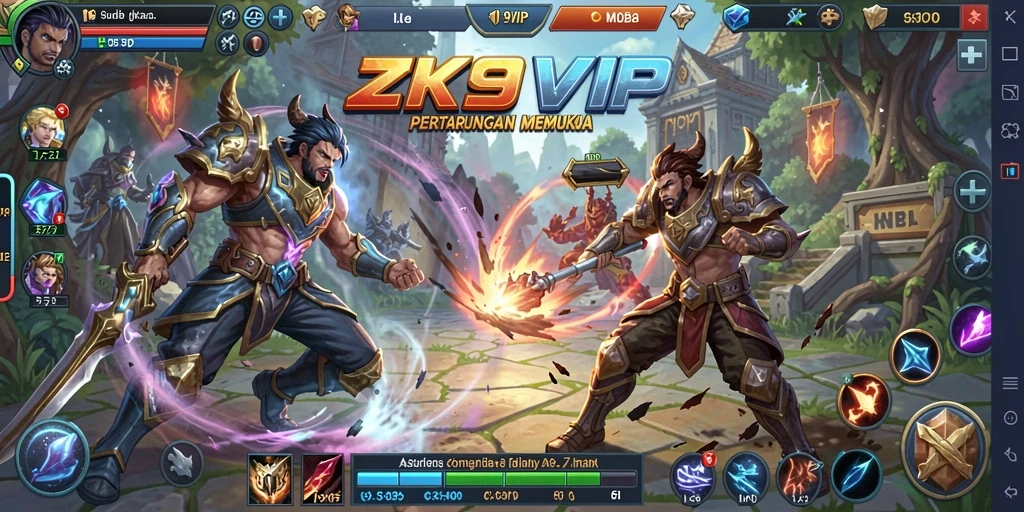 Tangkapan layar gameplay ZK9VIP yang menunjukkan aksi MOBA yang intens.